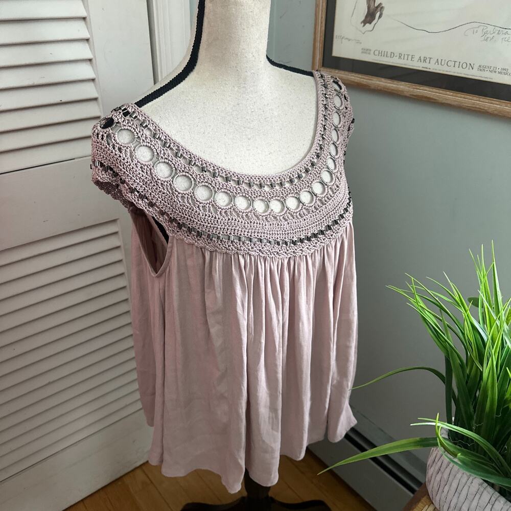 Free People Top Womens Small Pink Feel Free Off Shoulder Beaded Summer Boho Chic - Picture 4 of 9